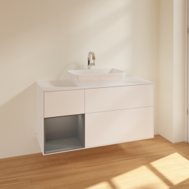 Тумба под раковину Villeroy & Boch Finion 120х50,1 см с подсветкой МДФ белый матовый лак/стекло белое матовое F821GKMT