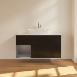 Тумба под раковину Villeroy & Boch Finion 120х50,1 см с подсветкой МДФ черный матовый лак/стекло белое матовое F821GKPD