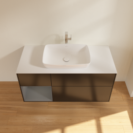 Тумба под раковину Villeroy & Boch Finion 120х50,1 см с подсветкой МДФ черный матовый лак/стекло белое матовое F821GKPD