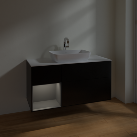 Тумба под раковину Villeroy & Boch Finion 120х50,1 см с подсветкой МДФ черный матовый лак/стекло белое матовое F821GKPD