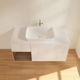 Тумба под раковину Villeroy & Boch Finion 120х50,1 см с подсветкой МДФ глянцевый белый лак/стекло белое матовое F821GNGF