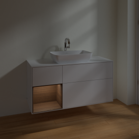 Тумба под раковину Villeroy & Boch Finion 120х50,1 см с подсветкой МДФ глянцевый белый лак/стекло белое матовое F821GNGF