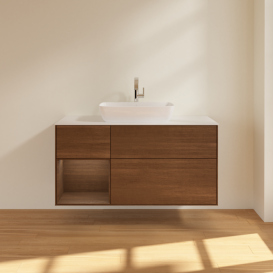 Тумба под раковину Villeroy & Boch Finion 120х50,1 см с подсветкой МДФ шпон грецкого ореха/стекло белое матовое F821GNGN