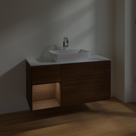 Тумба под раковину Villeroy & Boch Finion 120х50,1 см с подсветкой МДФ шпон грецкого ореха/стекло белое матовое F821GNGN