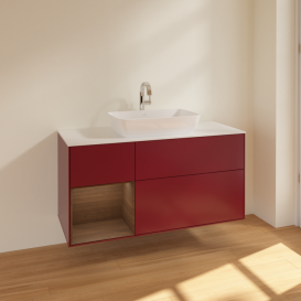 Тумба под раковину Villeroy & Boch Finion 120х50,1 см с подсветкой МДФ пион матовый лак/стекло белое матовое F821GNHB