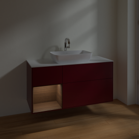 Тумба под раковину Villeroy & Boch Finion 120х50,1 см с подсветкой МДФ пион матовый лак/стекло белое матовое F821GNHB