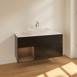 Тумба под раковину Villeroy & Boch Finion 120х50,1 см с подсветкой МДФ черный матовый лак/стекло белое матовое F821GNPD