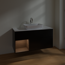 Тумба под раковину Villeroy & Boch Finion 120х50,1 см с подсветкой МДФ черный матовый лак/стекло белое матовое F821GNPD