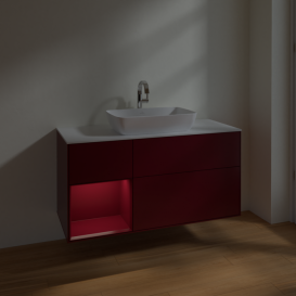 Тумба під раковину Villeroy & Boch Finion 120х50,1 см із підсвічуванням МДФ півонія матовий лак/скло біле матове F821HBHB