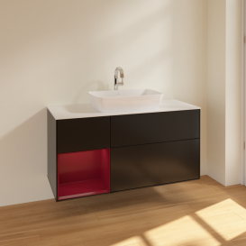 Тумба під раковину Villeroy & Boch Finion 120х50,1 см із підсвічуванням МДФ чорний матовий лак/скло біле матове F821HBPD