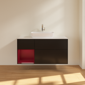 Тумба под раковину Villeroy & Boch Finion 120х50,1 см с подсветкой МДФ черный матовый лак/стекло белое матовое F821HBPD