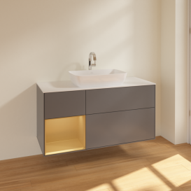 Тумба под раковину Villeroy & Boch Finion 120х50,1 см с подсветкой МДФ антрацит матовый лак/стекло белое матовое F821HFGK