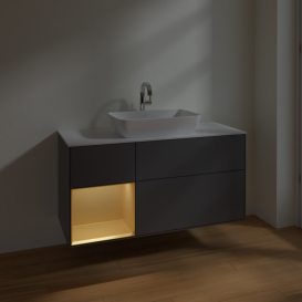 Тумба под раковину Villeroy & Boch Finion 120х50,1 см с подсветкой МДФ антрацит матовый лак/стекло белое матовое F821HFGK