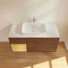 Тумба под раковину Villeroy & Boch Finion 120х50,1 см с подсветкой МДФ шпон грецкого ореха/стекло белое матовое F821HFGN