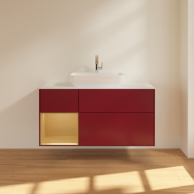 Тумба под раковину Villeroy & Boch Finion 120х50,1 см с подсветкой МДФ пион матовый лак/стекло белое матовое F821HFHB