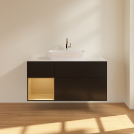 Тумба под раковину Villeroy & Boch Finion 120х50,1 см с подсветкой МДФ черный матовый лак/стекло белое матовое F821HFPD