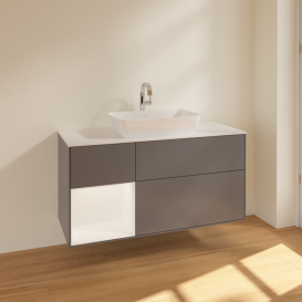 Тумба під раковину Villeroy & Boch Finion 120х50,1 см із підсвічуванням МДФ антрацит матовий лак/скло біле матове F821MTGJ