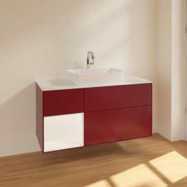 Тумба под раковину Villeroy & Boch Finion 120х50,1 см с подсветкой МДФ пион матовый лак/стекло белое матовое F821MTHB