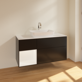 Тумба под раковину Villeroy & Boch Finion 120х50,1 см с подсветкой МДФ черный матовый лак/стекло белое матовое F821MTPD