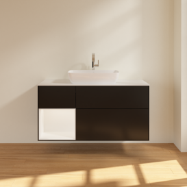 Тумба под раковину Villeroy & Boch Finion 120х50,1 см с подсветкой МДФ черный матовый лак/стекло белое матовое F821MTPD