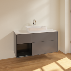 Тумба под раковину Villeroy & Boch Finion 120х50,1 см с подсветкой МДФ антрацит матовый лак/стекло белое матовое F821PDGK