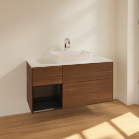 Тумба под раковину Villeroy & Boch Finion 120х50,1 см с подсветкой МДФ шпон грецкого ореха/стекло белое матовое F821PDGN