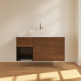 Тумба под раковину Villeroy & Boch Finion 120х50,1 см с подсветкой МДФ шпон грецкого ореха/стекло белое матовое F821PDGN