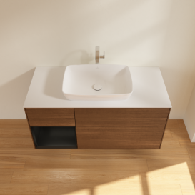 Тумба под раковину Villeroy & Boch Finion 120х50,1 см с подсветкой МДФ шпон грецкого ореха/стекло белое матовое F821PDGN