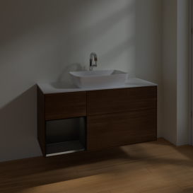 Тумба под раковину Villeroy & Boch Finion 120х50,1 см с подсветкой МДФ шпон грецкого ореха/стекло белое матовое F821PDGN