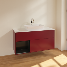 Тумба под раковину Villeroy & Boch Finion 120х50,1 см с подсветкой МДФ пион матовый лак/стекло белое матовое F821PDHB