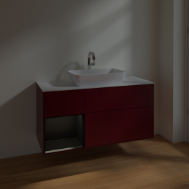 Тумба под раковину Villeroy & Boch Finion 120х50,1 см с подсветкой МДФ пион матовый лак/стекло белое матовое F821PDHB