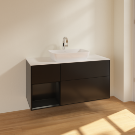 Тумба под раковину Villeroy & Boch Finion 120х50,1 см с подсветкой МДФ черный матовый лак/стекло белое матовое F821PDPD