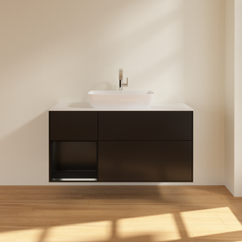 Тумба под раковину Villeroy & Boch Finion 120х50,1 см с подсветкой МДФ черный матовый лак/стекло белое матовое F821PDPD