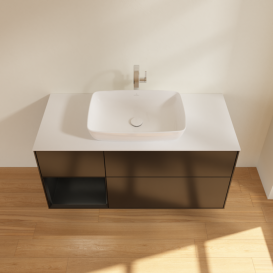 Тумба под раковину Villeroy & Boch Finion 120х50,1 см с подсветкой МДФ черный матовый лак/стекло белое матовое F821PDPD