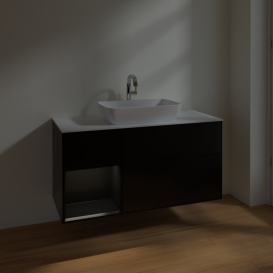 Тумба под раковину Villeroy & Boch Finion 120х50,1 см с подсветкой МДФ черный матовый лак/стекло белое матовое F821PDPD