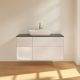 Тумба под раковину Villeroy & Boch Finion 120х50,1 см с подсветкой МДФ глянцевый белый лак/стекло черное матовое F822GFGF