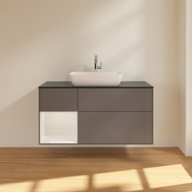 Тумба под раковину Villeroy & Boch Finion 120х50,1 см с подсветкой МДФ антрацит матовый лак/стекло черное матовое F822GFGK