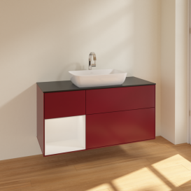 Тумба под раковину Villeroy & Boch Finion 120х50,1 см с подсветкой МДФ пион матовый лак/стекло черное матовое F822GFHB