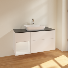 Тумба под раковину Villeroy & Boch Finion 120х50,1 см с подсветкой МДФ белый матовый лак/стекло черное матовое F822GFMT