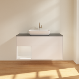 Тумба под раковину Villeroy & Boch Finion 120х50,1 см с подсветкой МДФ белый матовый лак/стекло черное матовое F822GFMT