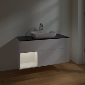 Тумба под раковину Villeroy & Boch Finion 120х50,1 см с подсветкой МДФ белый матовый лак/стекло черное матовое F822GFMT