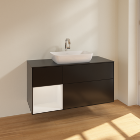 Тумба под раковину Villeroy & Boch Finion 120х50,1 см с подсветкой МДФ черный матовый лак/стекло черное матовое F822GFPD
