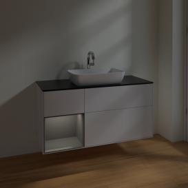 Тумба под раковину Villeroy & Boch Finion 120х50,1 см с подсветкой МДФ глянцевый белый лак/стекло черное матовое F822GKGF