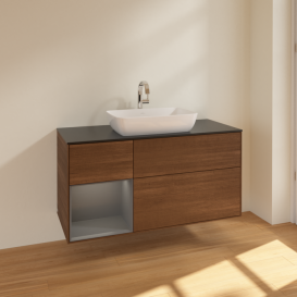 Тумба под раковину Villeroy & Boch Finion 120х50,1 см с подсветкой МДФ шпон грецкого ореха/стекло черное матовое F822GKGN