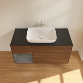 Тумба под раковину Villeroy & Boch Finion 120х50,1 см с подсветкой МДФ шпон грецкого ореха/стекло черное матовое F822GKGN