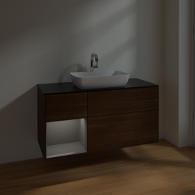 Тумба под раковину Villeroy & Boch Finion 120х50,1 см с подсветкой МДФ шпон грецкого ореха/стекло черное матовое F822GKGN