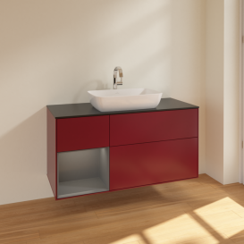 Тумба под раковину Villeroy & Boch Finion 120х50,1 см с подсветкой МДФ пион матовый лак/стекло черное матовое F822GKHB