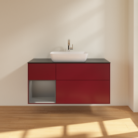 Тумба под раковину Villeroy & Boch Finion 120х50,1 см с подсветкой МДФ пион матовый лак/стекло черное матовое F822GKHB