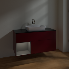 Тумба под раковину Villeroy & Boch Finion 120х50,1 см с подсветкой МДФ пион матовый лак/стекло черное матовое F822GKHB