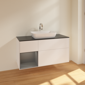 Тумба под раковину Villeroy & Boch Finion 120х50,1 см с подсветкой МДФ белый матовый лак/стекло черное матовое F822GKMT